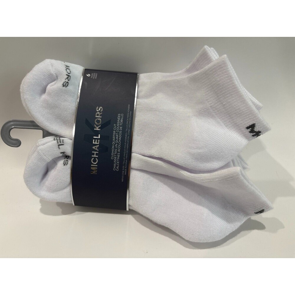 Michael Kors Mens White Low Cut Ankle Socks 6 Pack Cushioned Wicking One Size